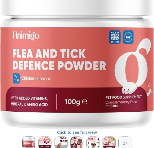 animigo Flea & Tick Powder for Cats - Works from Within - Delicious Chicken Flavour - Added Vitamins, Minerals & Amino Acid - Alternative to Cat Flea Tablets, Shampoo & Spray - Easy to Mix in Food
