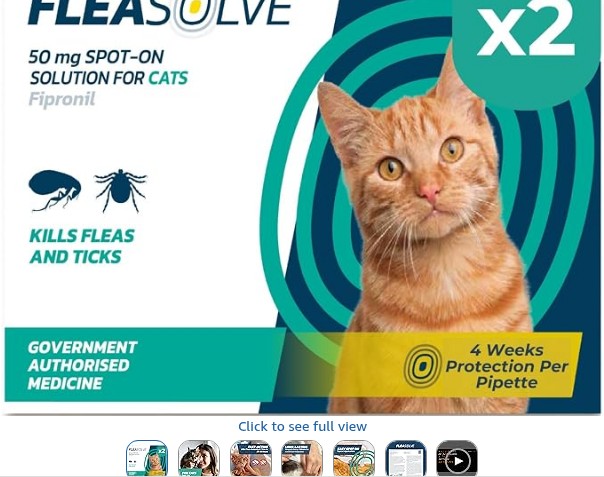 Cat Flea Treatment Spot On x 2 Pack - Flea Treatment Cat Spot On for Cats & Kittens Over 1kg - Fast-Acting FleaSolve Solution x 2 Pipettes