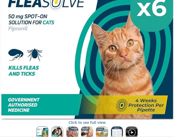 Cat Flea Treatment Spot On x 6 - Flea Treatment Cat Spot On for Cats & Kittens Over 1kg - 6 Pipettes, 6 Doses - Fast-Acting FleaSolve Solution